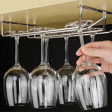 Stainless Steel Wine Hanging Cup Holders Hanging Goblet Cup Rack Home Decor In Hooks And Rails