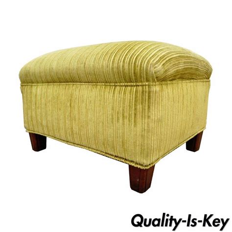 Vintage Solid Mahogany Wood Traditional Upholstered Ottoman Footstool