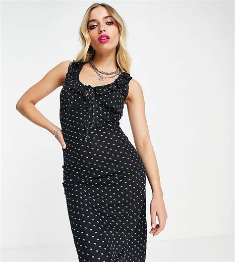 Reclaimed Vintage Inspired Ditsy Print Midi Dress In Black Shopstyle