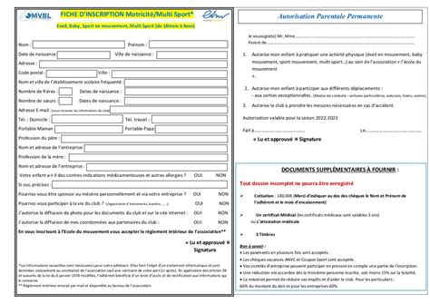 Fiche d inscription Motricité 2022 2023 PDF par Mélanie Fichier PDF