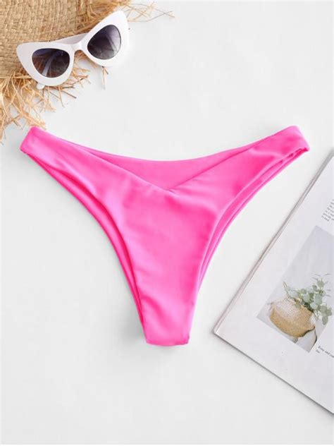 [51 Off] 2021 Zaful V Front High Leg Bikini Bottom In Hot Pink Zaful