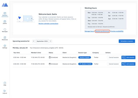 Provider Dashboard Session Preferences – Modern Health Providers