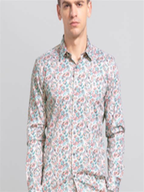 Buy Snitch White Spread Collar Slim Fit Floral Printed Casual Shirt