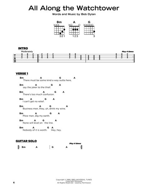 All Along The Watchtower By Jimi Hendrix Really Easy Guitar Guitar