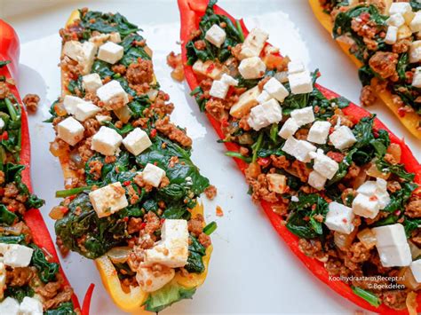 Paprika Gevuld Met Spinazie Gehakt En Feta Oven