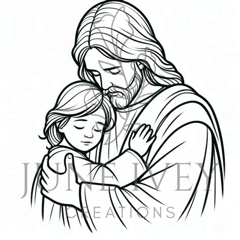 Kids Coloring Page Jesus Hugging Child Girl Religious Learning With Creativity - Etsy