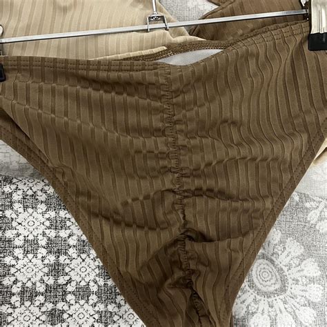 Shein Brown And Nude Cross Over Bikini Set Ruched Depop