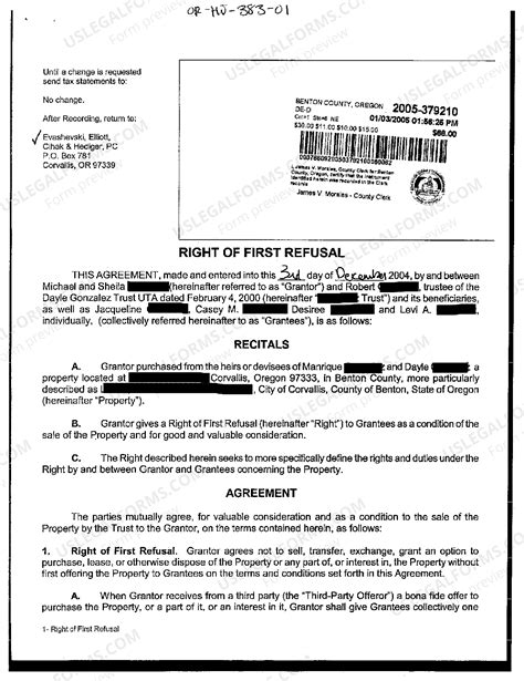 First Right Of Refusal Template