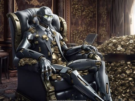 Premium Ai Image Robot Sitting On Sofa Rich Cyborg Future Employee Ai