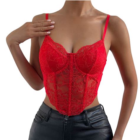 Jggspwm Womens Summer Lace Bustier Mesh Sexy Vintage Spaghetti Strap