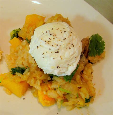 Healthy Lemony Butternut Squash And Mushroom Risotto With Poached Egg