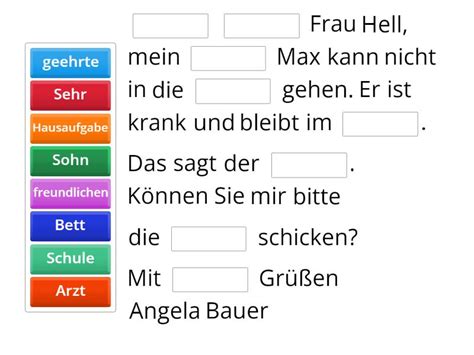 Brief Vervollständige den Satz