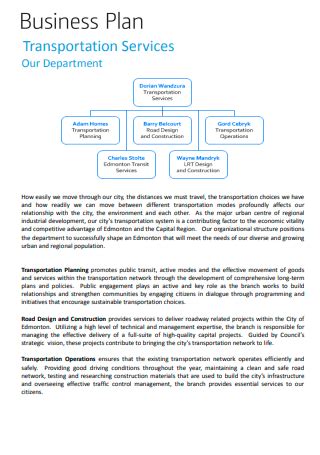 Sample Transportation Business Plan Transport Informations Lane