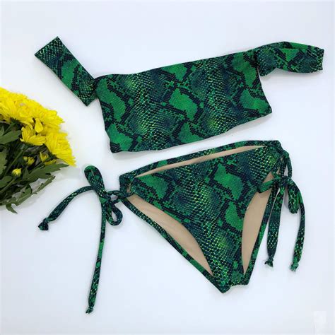 Women S Snake Bandeau Sleeve Bikini Swimsuit Etsy