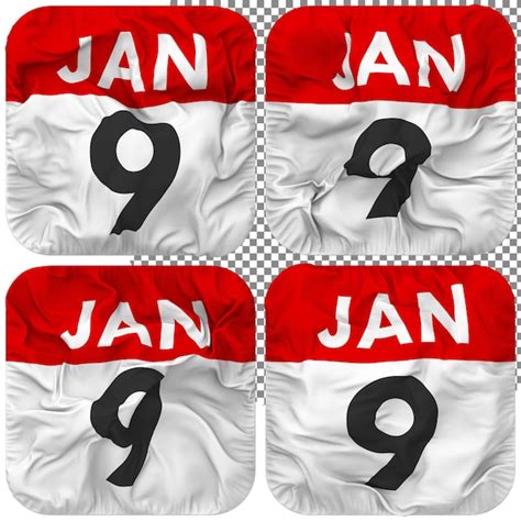 Premium Psd Nine January Date Calendar Icon Isolated Four Waving