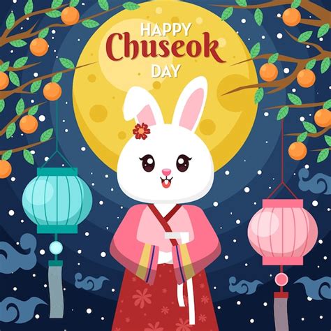 Feliz D A De Chuseok Con Jade Rabbit Vector Premium