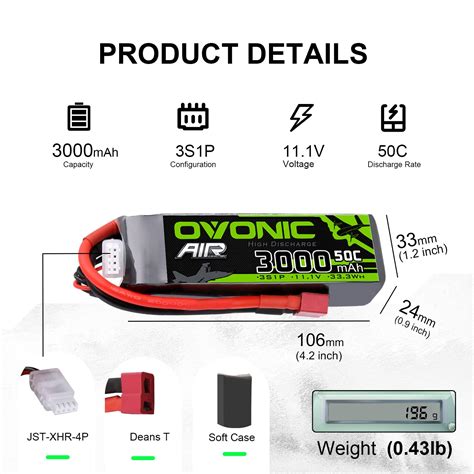 Batterie Lipo OVONIC 3000mAh 3S 50C Avec Connecteur XT60