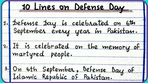 Defence Day Of Pakistan 10 Lines Essay In English 10 Lines On Defence