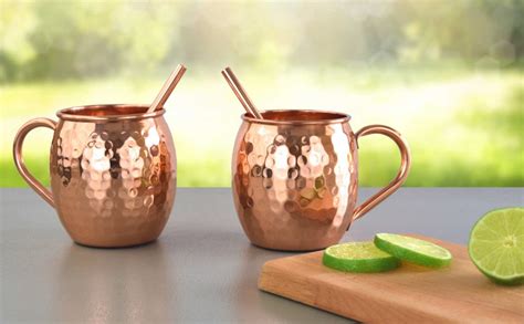 Artisans Anvil Pure Copper Moscow Mule Mugs Set Of 2 With Straws