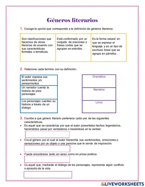 G Neros Literarios Online Activity For Quinto Online Activities