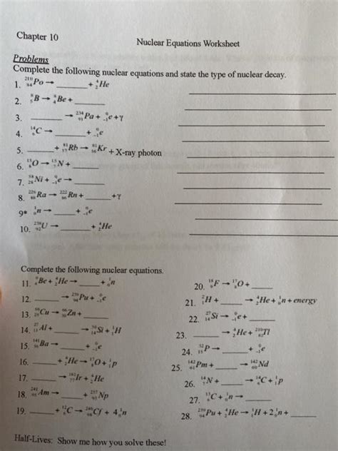 Solved Chapter Nuclear Equations Worksheet Problems Chegg