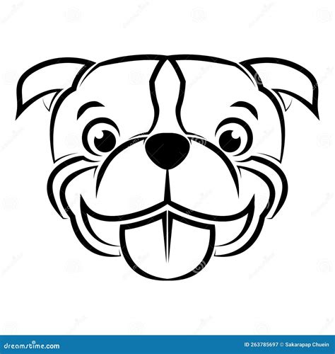 Black And White Line Art Of Pitbull Dog Head Stock Illustration