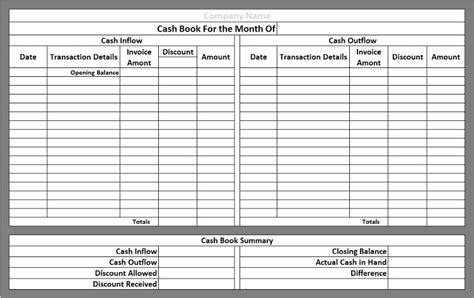 Cash Book Excel Template