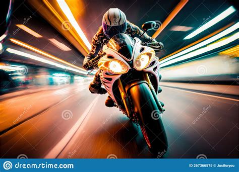 Sport Racing Bike High Speed With Road Lights Generative Ai Stock