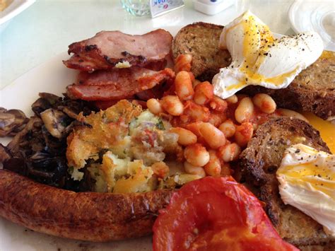 Free Range Eggs Poached Baked Beans Grilled Tomato Sausage Hash Brown Mushroom Bacon On