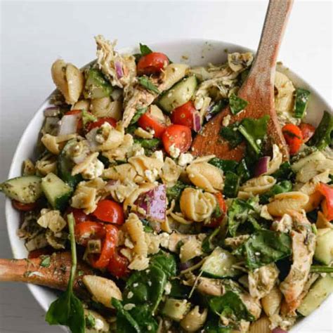 Healthy Chicken Pesto Pasta Salad Nourished By Nic