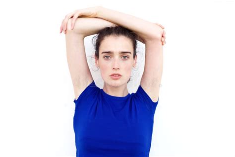 Woman Posing With Arms Above Her Head Stock Photo Image Of Hispanic