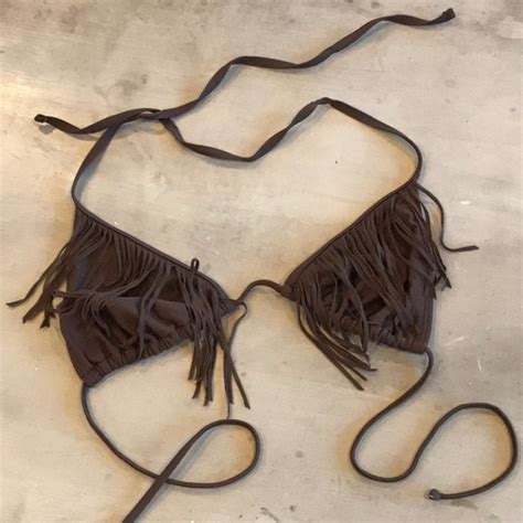 Xhilaration Swim Brown Fringe String Bikini Top Swim Swimming Suit