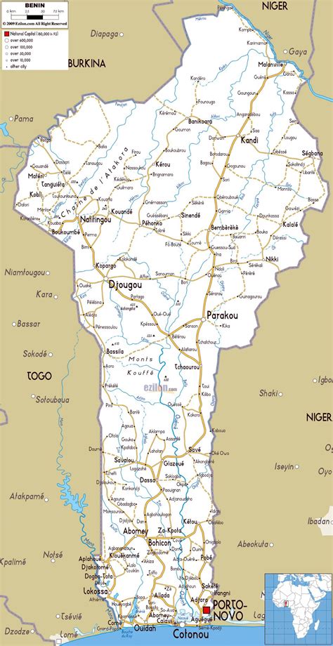 Large road map of Benin with cities and airports | Benin | Africa | Mapsland | Maps of the World