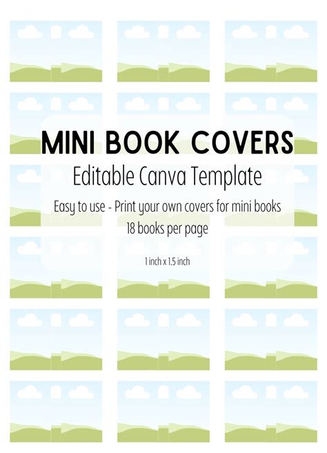 Mini Book Cover Template Editable Canva File For Book Cover Front Back And Spine Miniature 1x1