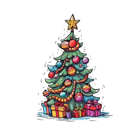 Hand Drawn Cartoon Christmas Tree On White Background Hand Drawn