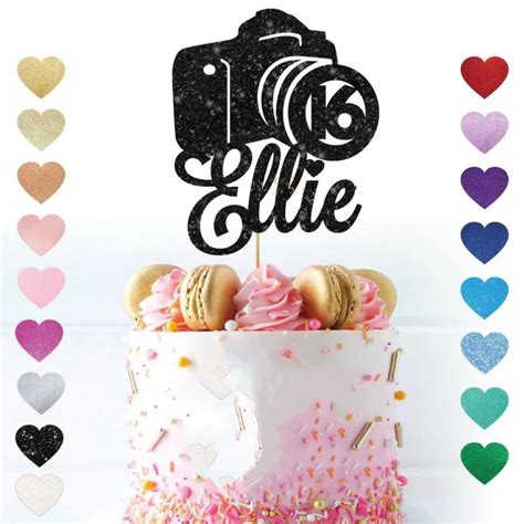 Custom Camera Glitter Cake Topper Fotografie Verjaardag