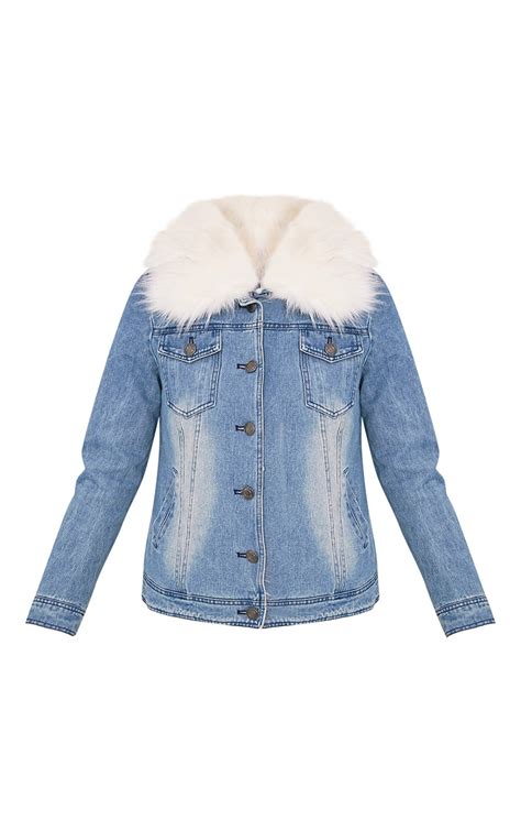 Yalena Denim Faux Fur Lined Jacket Jumpers Prettylittlething Usa