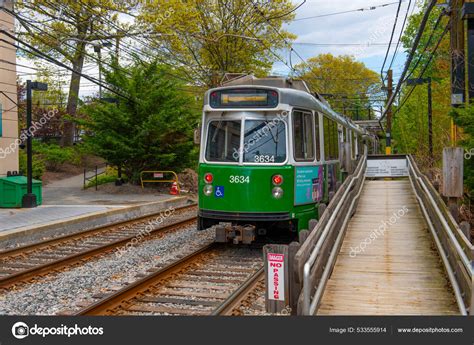 Boston Metro Mbta Kinki Sharyo Type Green Line Newton Centre Stock