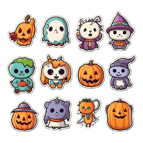 Premium Vector | Cute stickers of halloween themes white background