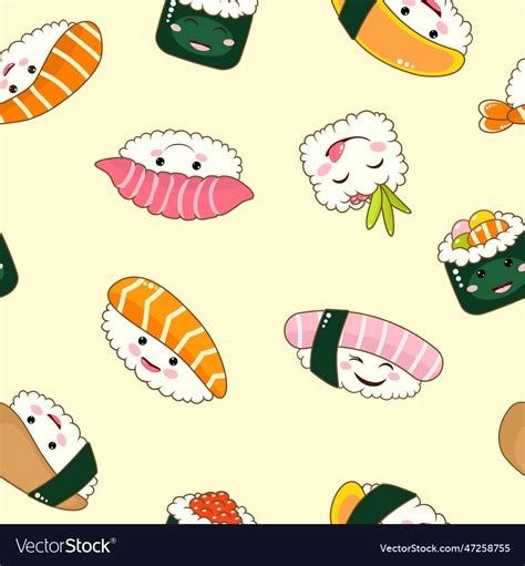 Cute funny asian japanese sushi character Vector Image