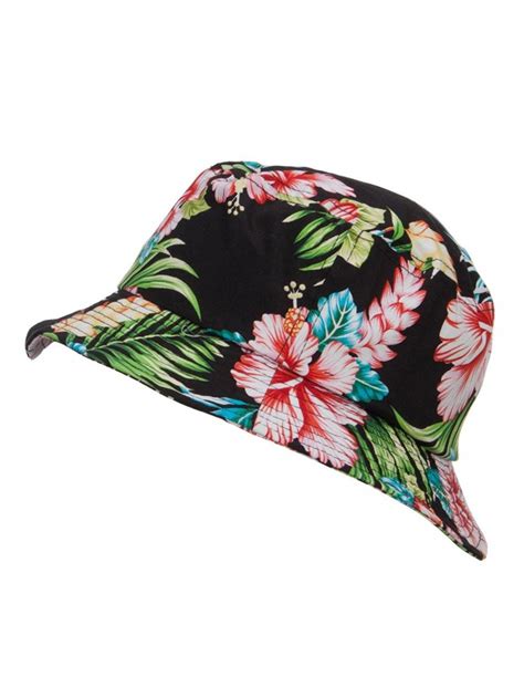 Floral Cotton Bucket Hat - Black - C6124YGZLE7