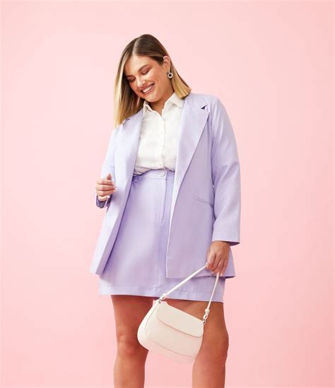 Blazer Alongado Em Alfaiataria Curve Plus Size Roxo Renner