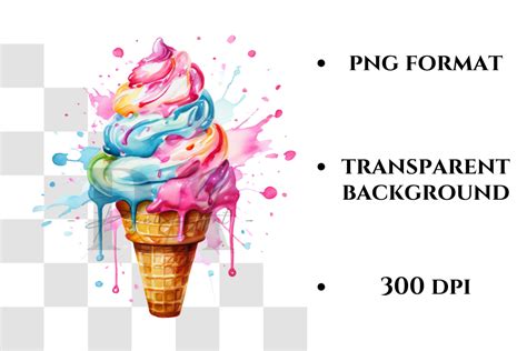 Icecream Clipart Sublimation Watercolor Graphic By Customizables