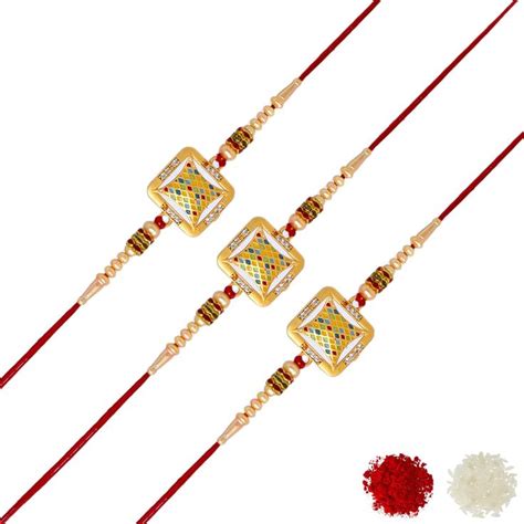 Gold Plated Bracelate Combo Of Rakhi Rolichawal N Rakshabandhan Gift