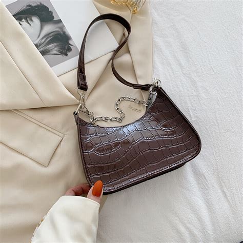 Retro Alligator PU Leather Underarm Totes Women Chain Shoulder Bag