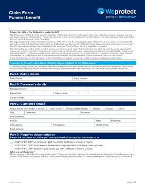 Fillable Online Claim Form Funeral Benefit We Protect Fax Email Print