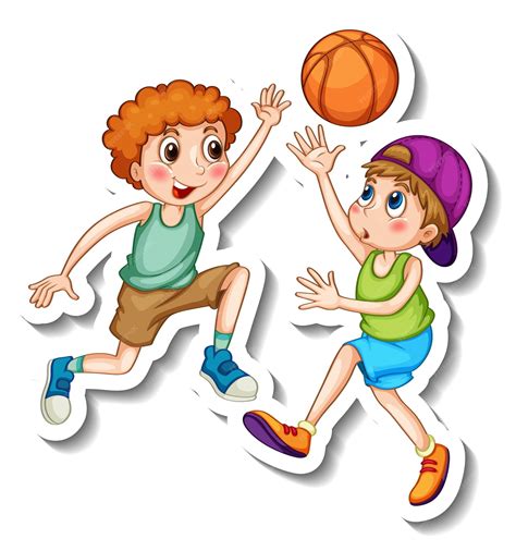 2 Kids Playing Basketball Clipart