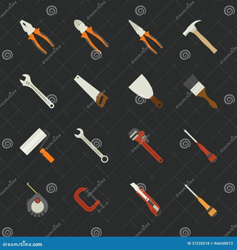 Hand Tools Icon Set Flat Design Stock Vector Illustration Of Mason