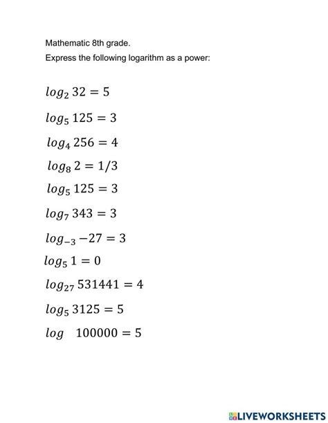 Logarithm Activity Live Worksheets Worksheets Library