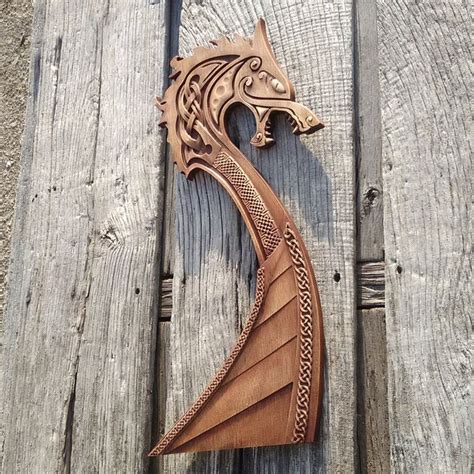 Carved Wood Viking Ship Wall Hanging - 9.8x5.1 (25x13cm) / Wood ...